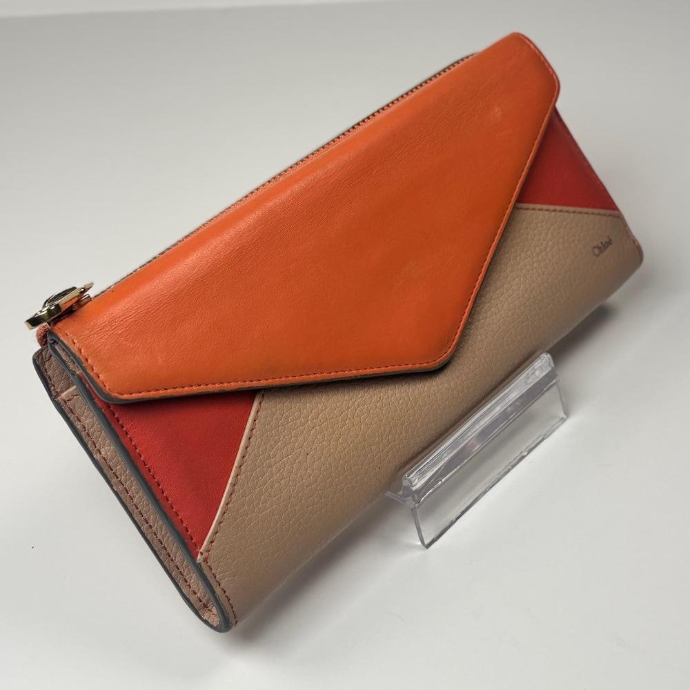 Chloe Orange and Tan Women's Long Walter. Clutch